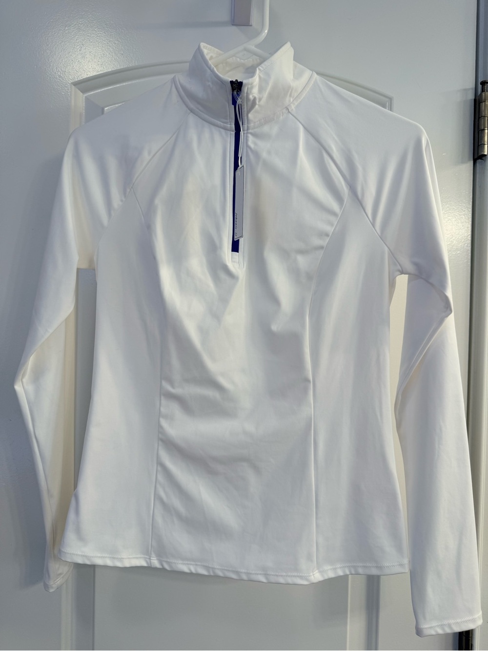 johnnie-O White Quarter-Zip Pullover with Navy Trim